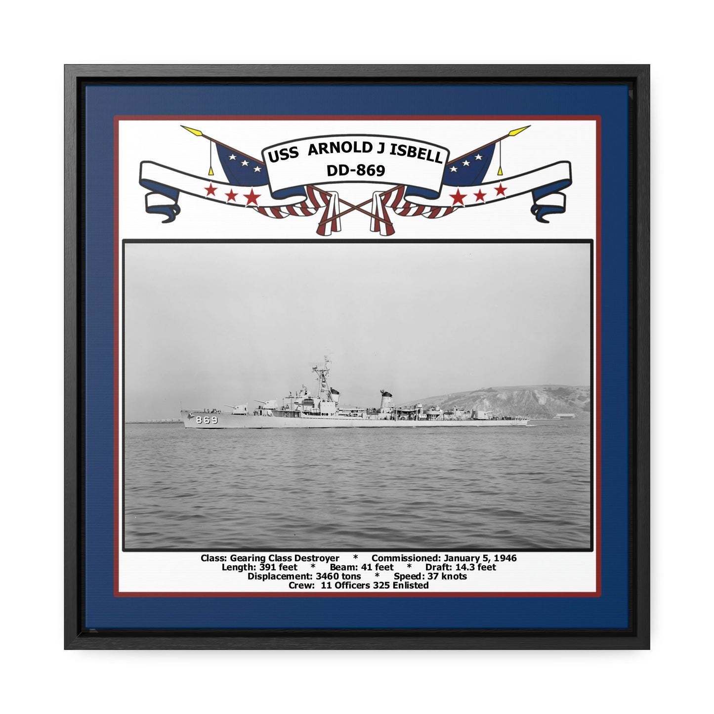 USS Arnold J Isbell DD-869 Navy Floating Frame Photo Front View