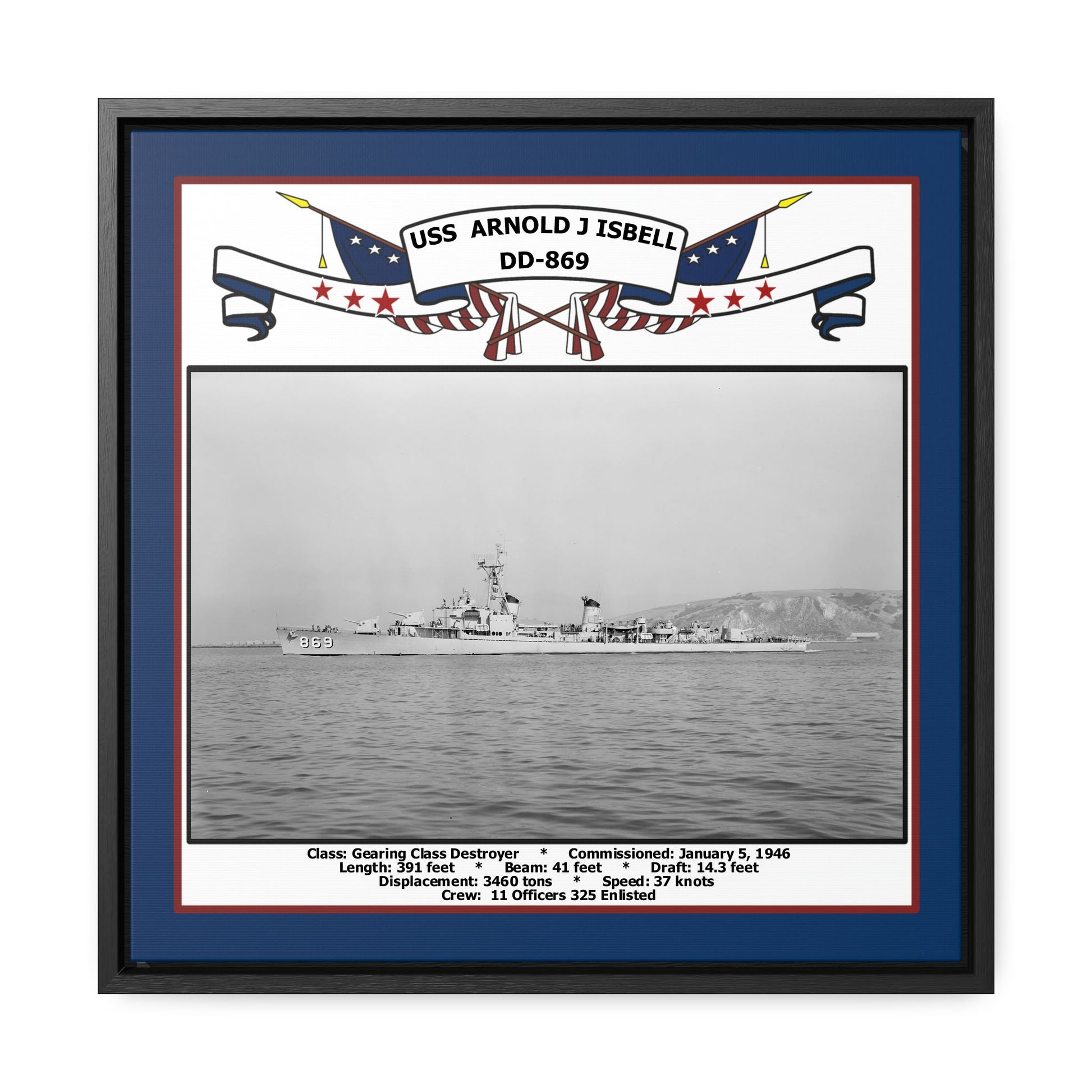 USS Arnold J Isbell DD-869 Navy Floating Frame Photo Front View