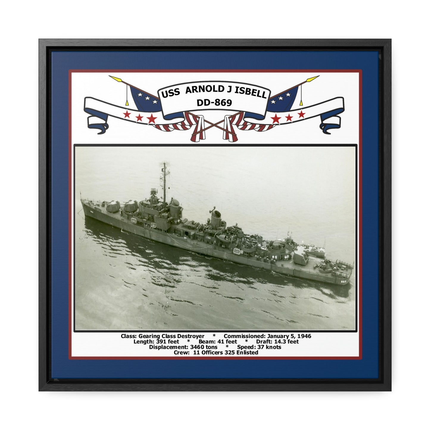 USS Arnold J Isbell DD-869 Navy Floating Frame Photo Front View