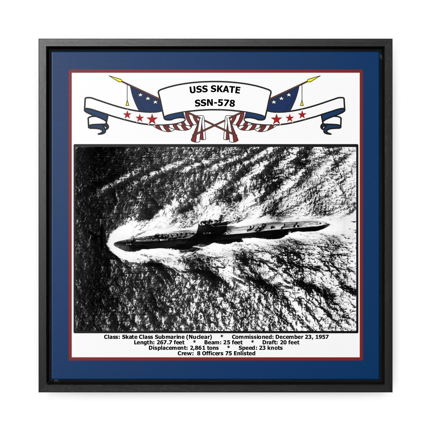 USS Skate SSN-578 Navy Floating Frame Photo Front View