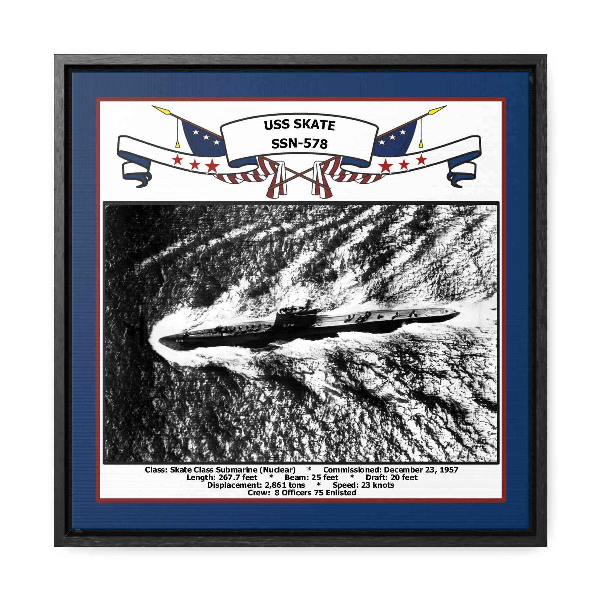 USS Skate SSN-578 Navy Floating Frame Photo Front View
