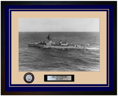 USS FECHTELER DD-870 Framed Navy Ship Photo Blue