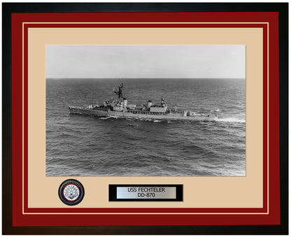 USS FECHTELER DD-870 Framed Navy Ship Photo Burgundy