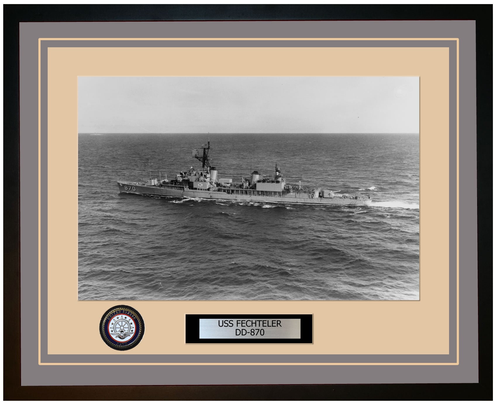 USS FECHTELER DD-870 Framed Navy Ship Photo Grey