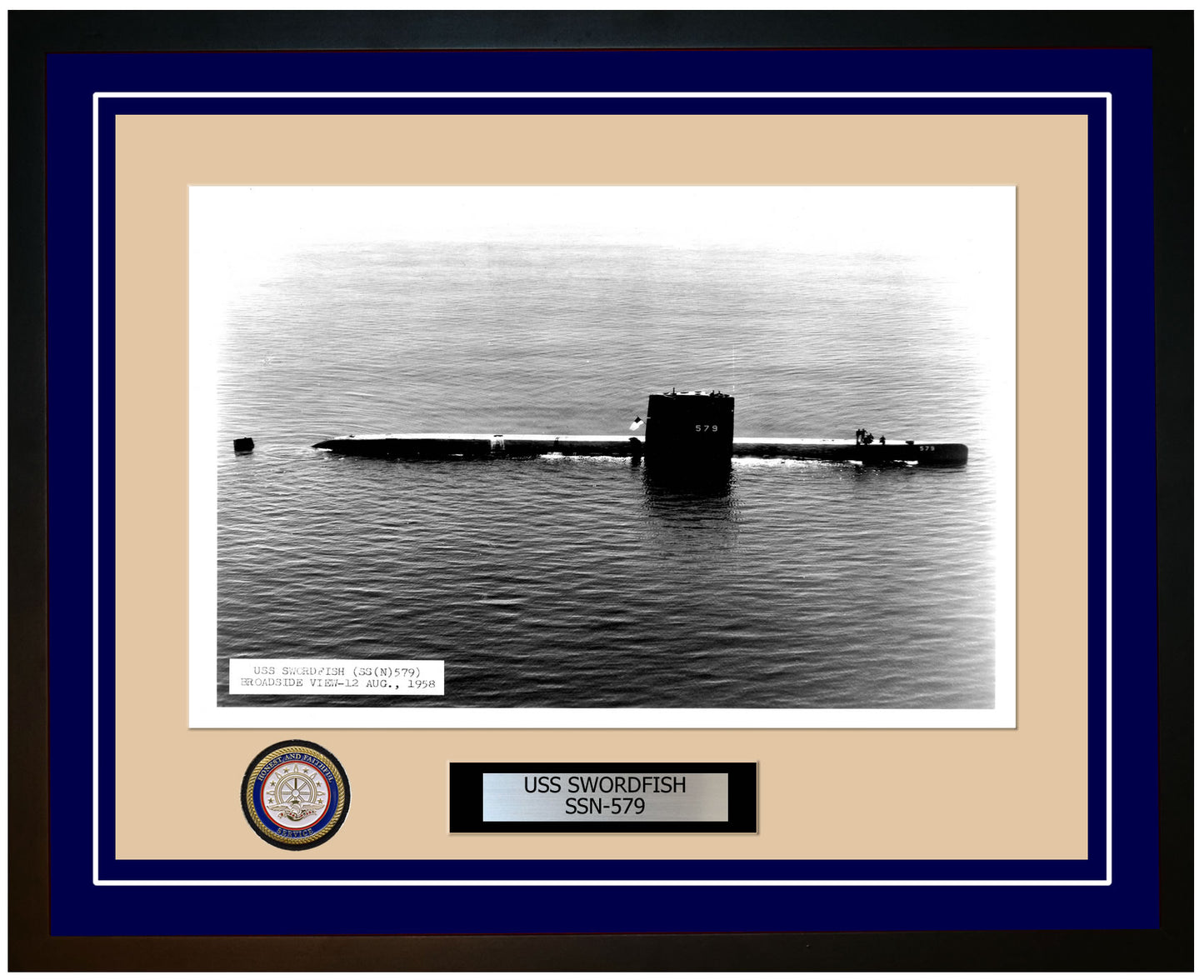 USS Swordfish SSN-579 Framed Navy Ship Photo Blue