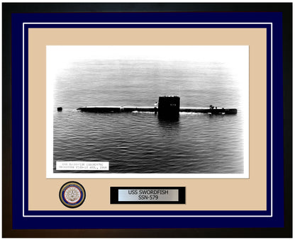 USS Swordfish SSN-579 Framed Navy Ship Photo Blue