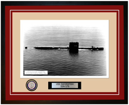 USS Swordfish SSN-579 Framed Navy Ship Photo Burgundy