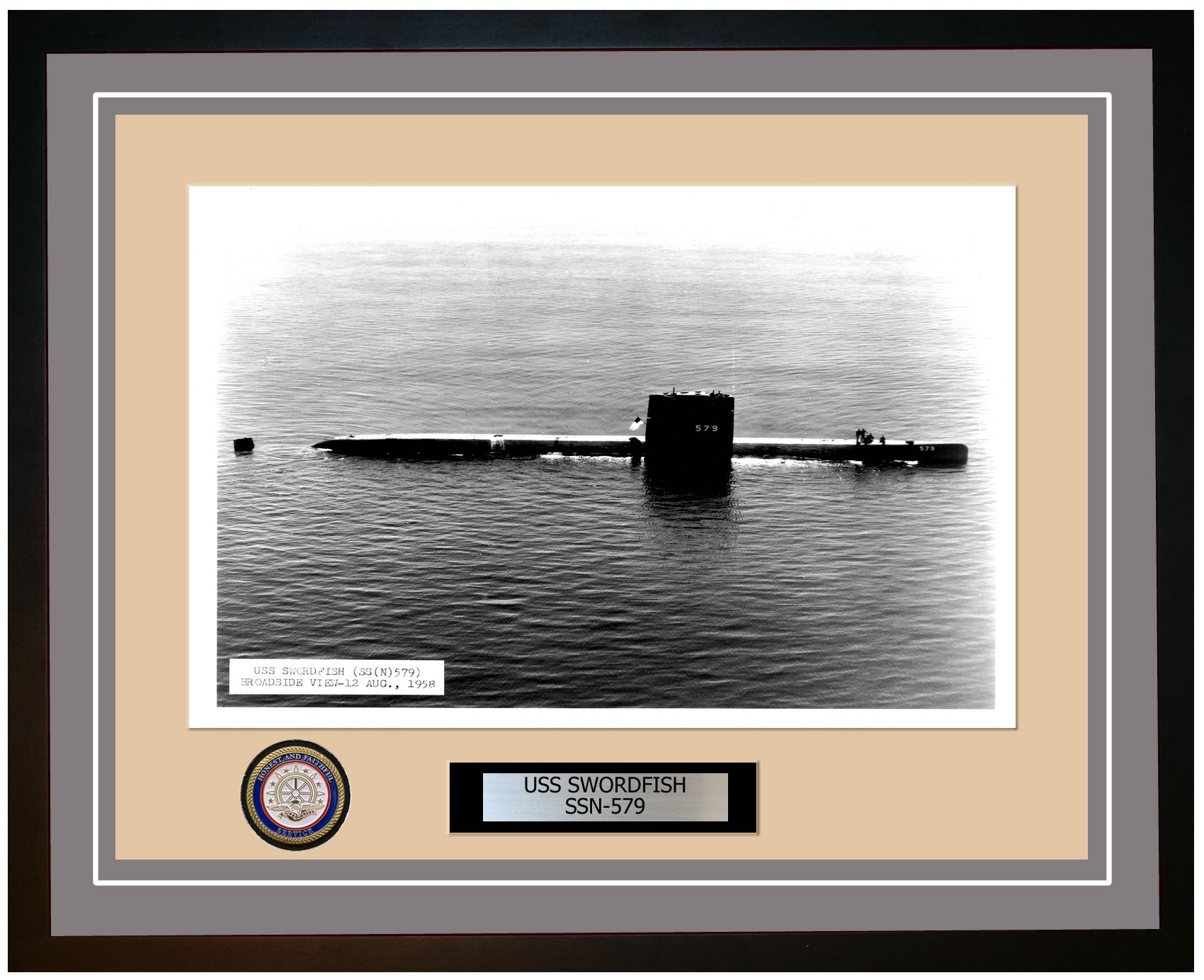 USS Swordfish SSN-579 Framed Navy Ship Photo Grey