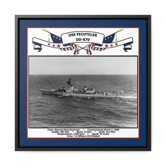 USS Fechteler DD-870 Navy Floating Frame Photo Front View