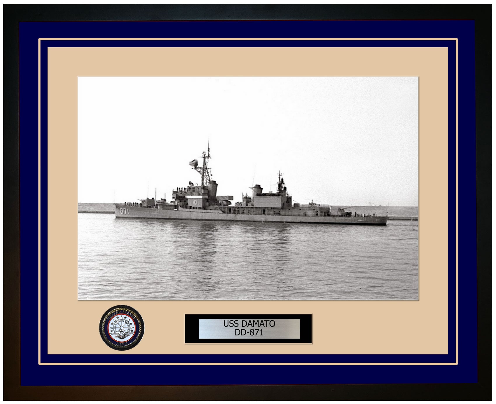 USS DAMATO DD-871 Framed Navy Ship Photo Blue