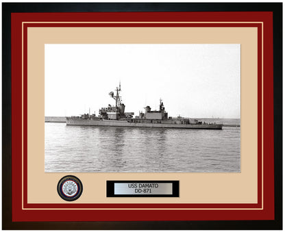 USS DAMATO DD-871 Framed Navy Ship Photo Burgundy