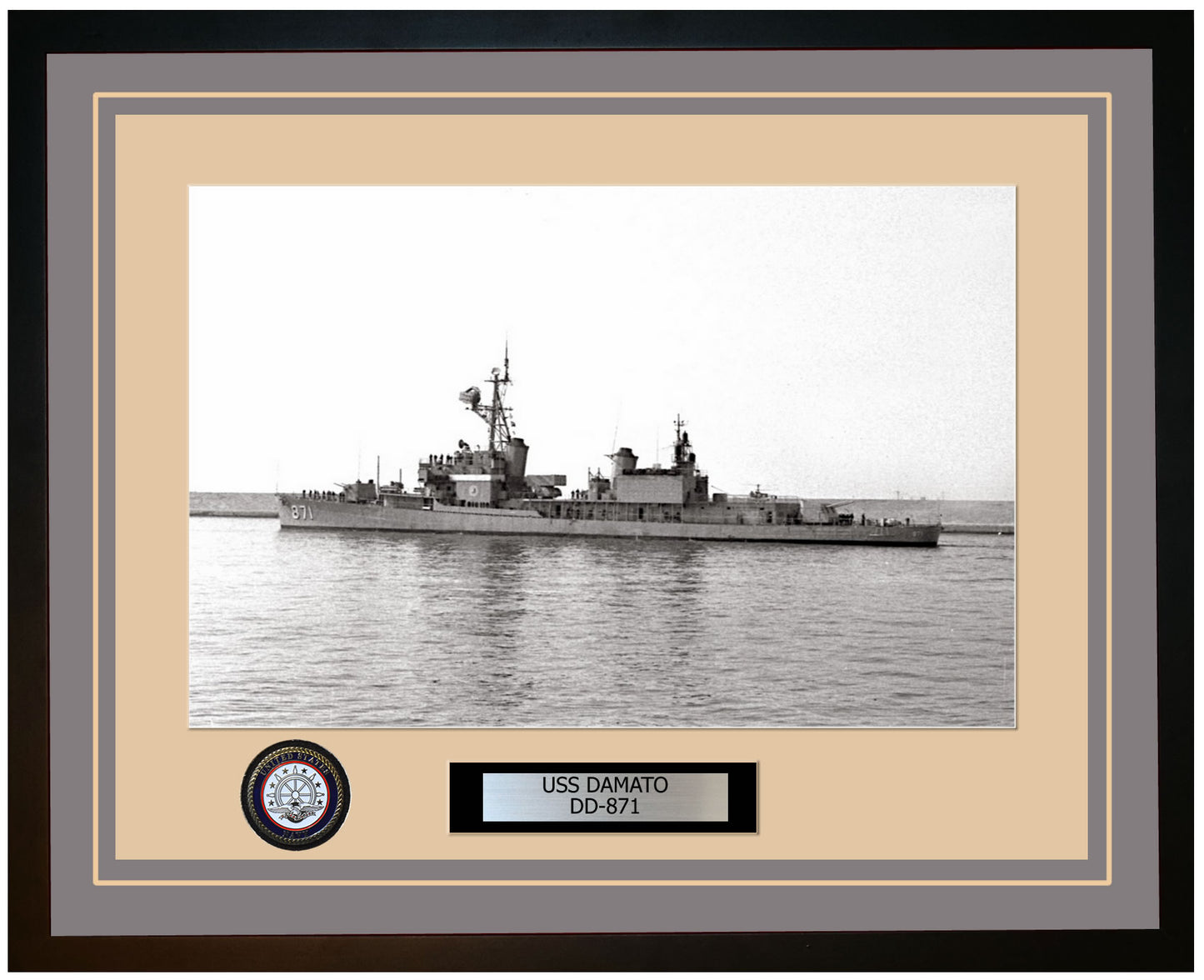 USS DAMATO DD-871 Framed Navy Ship Photo Grey