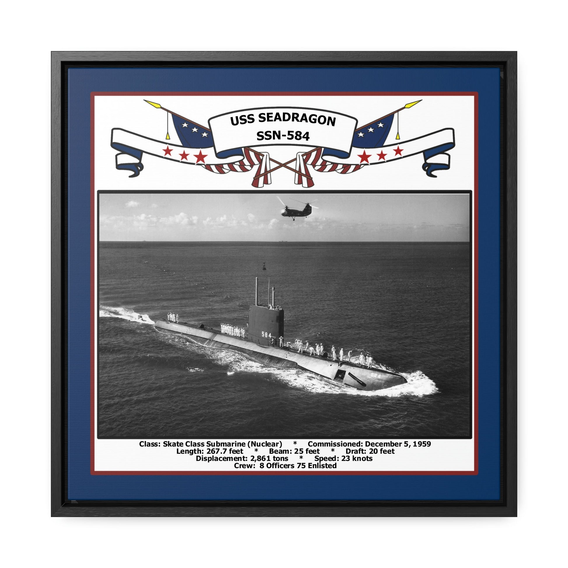 USS Seadragon SSN-584 Navy Floating Frame Photo Front View