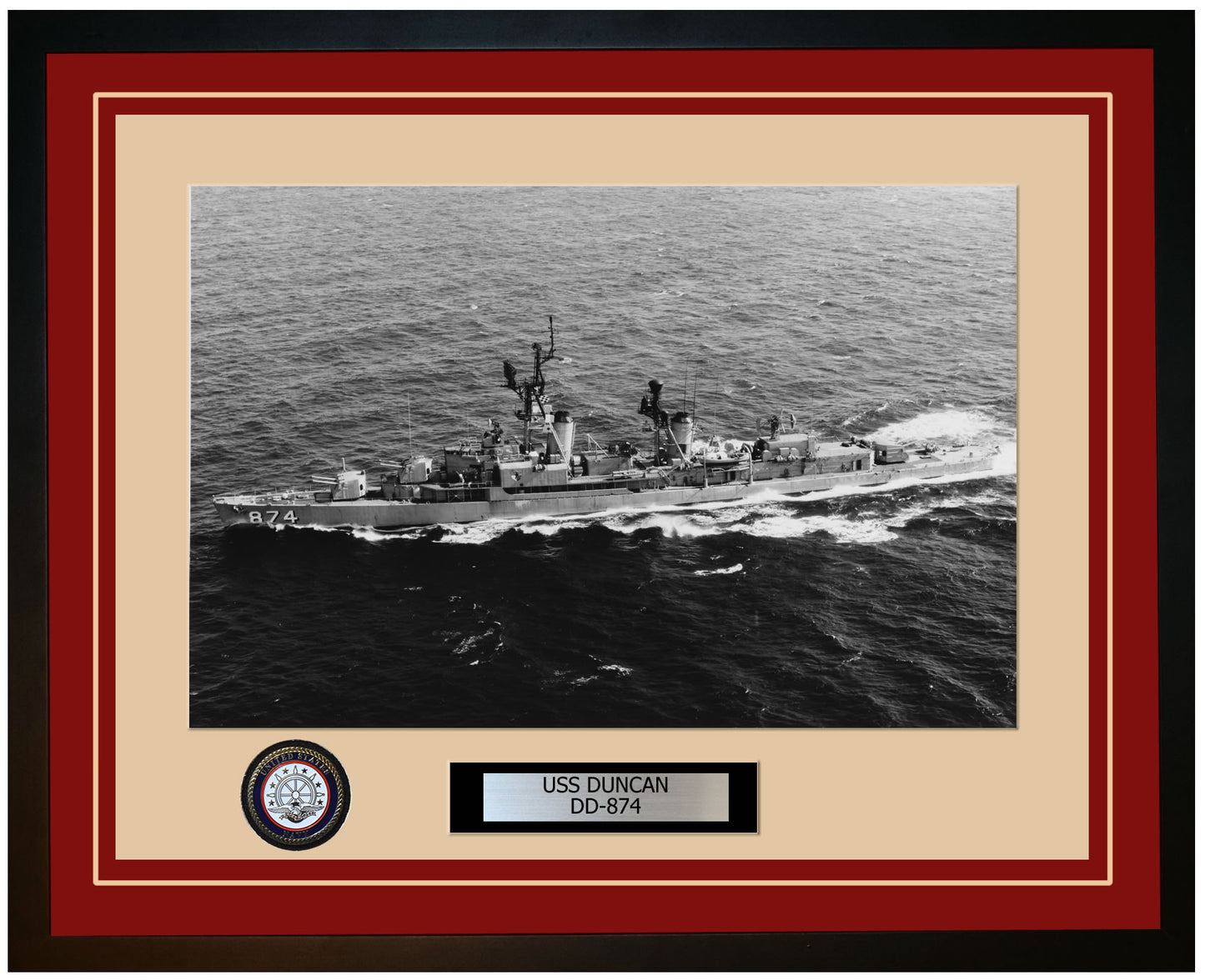 USS DUNCAN DD-874 Framed Navy Ship Photo Burgundy