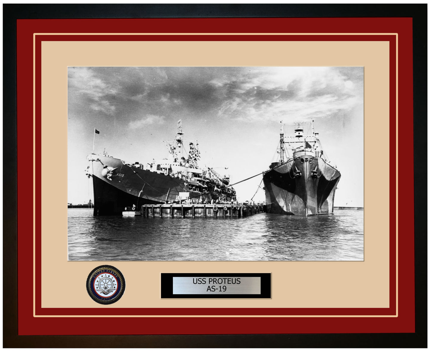 USS PROTEUS AS-19 Framed Navy Ship Photo Burgundy