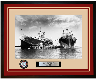 USS PROTEUS AS-19 Framed Navy Ship Photo Burgundy