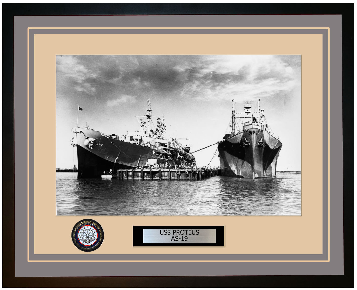 USS PROTEUS AS-19 Framed Navy Ship Photo Grey