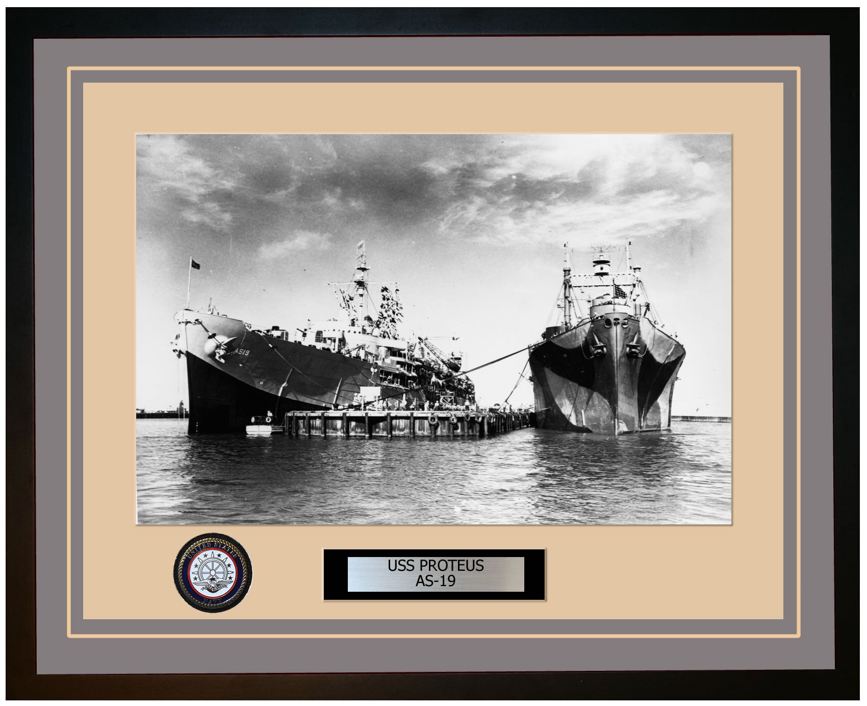 USS PROTEUS AS-19 Framed Navy Ship Photo Grey