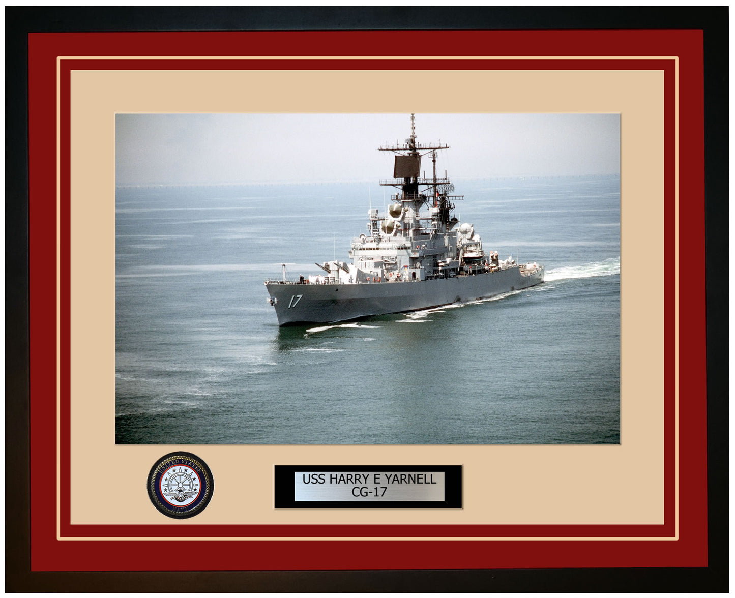 USS HARRY E YARNELL CG-17 Framed Navy Ship Photo Burgundy