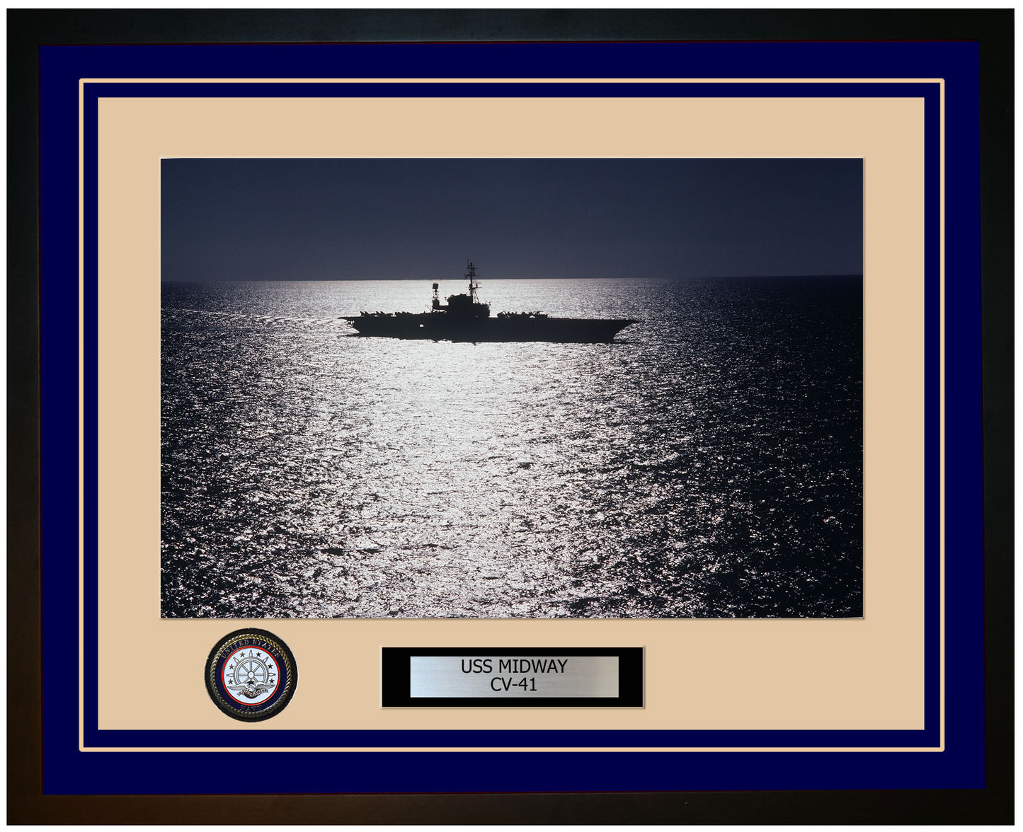 USS MIDWAY CV-41 Framed Navy Ship Photo Blue