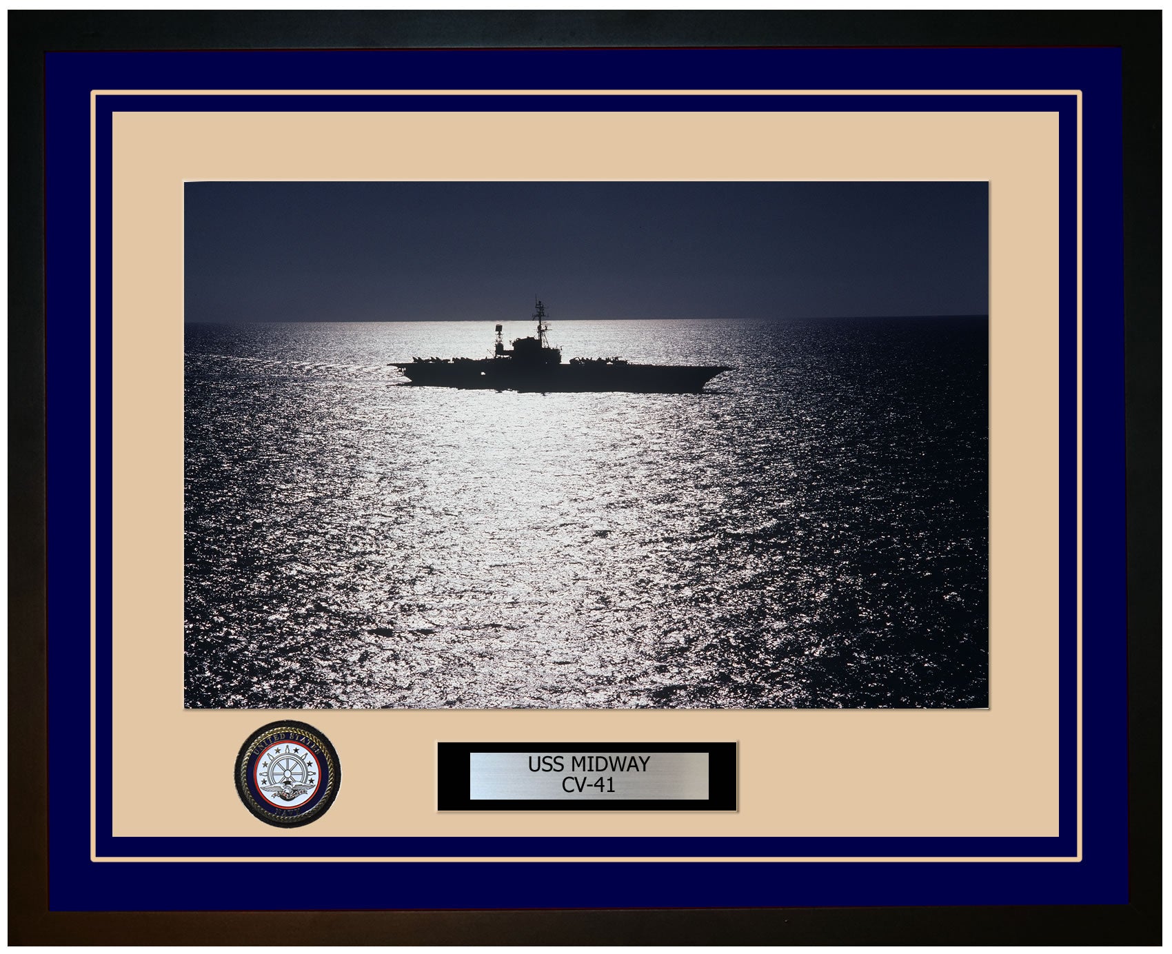 USS MIDWAY CV-41 Framed Navy Ship Photo Blue