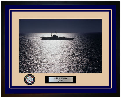 USS MIDWAY CV-41 Framed Navy Ship Photo Blue