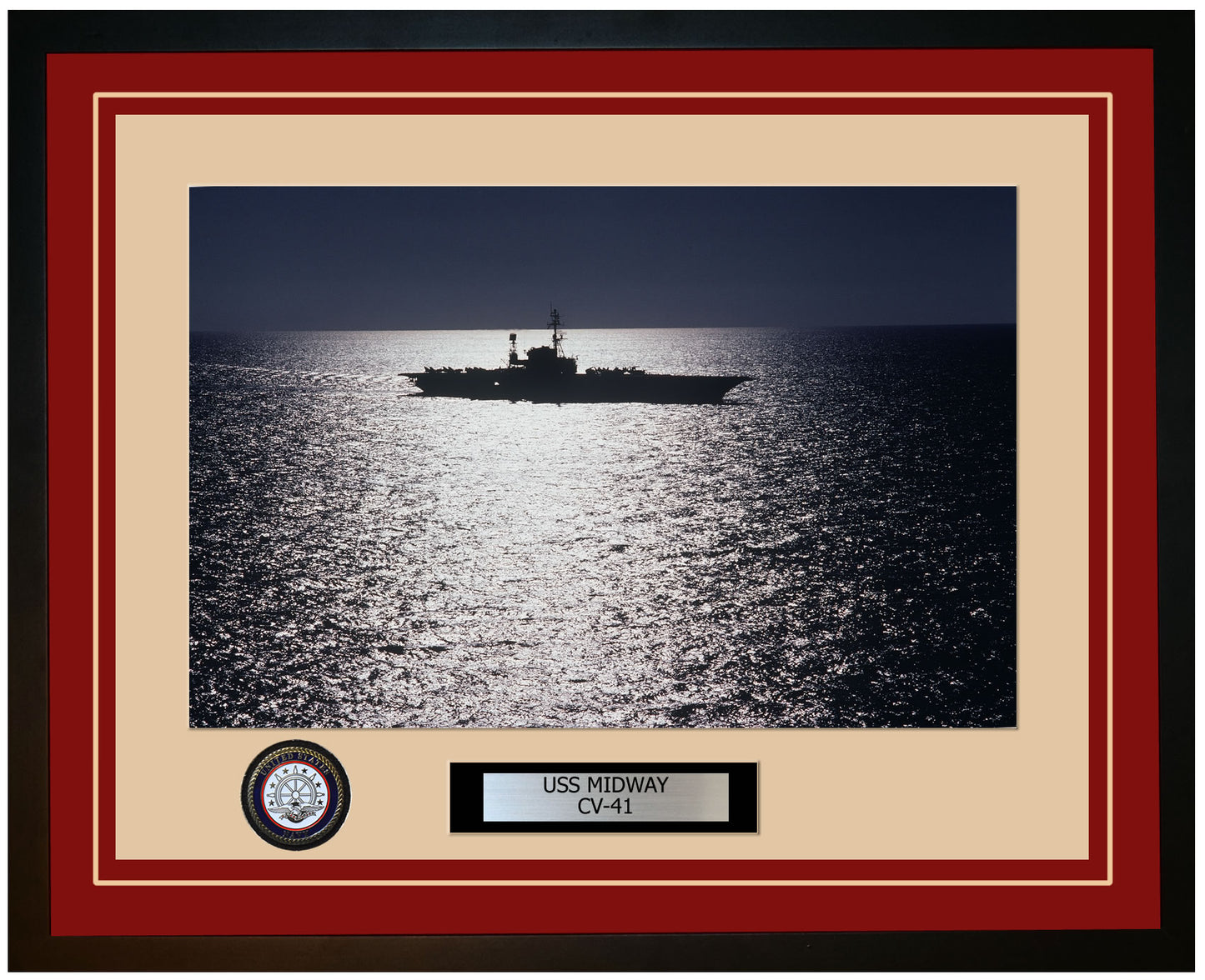 USS MIDWAY CV-41 Framed Navy Ship Photo Burgundy