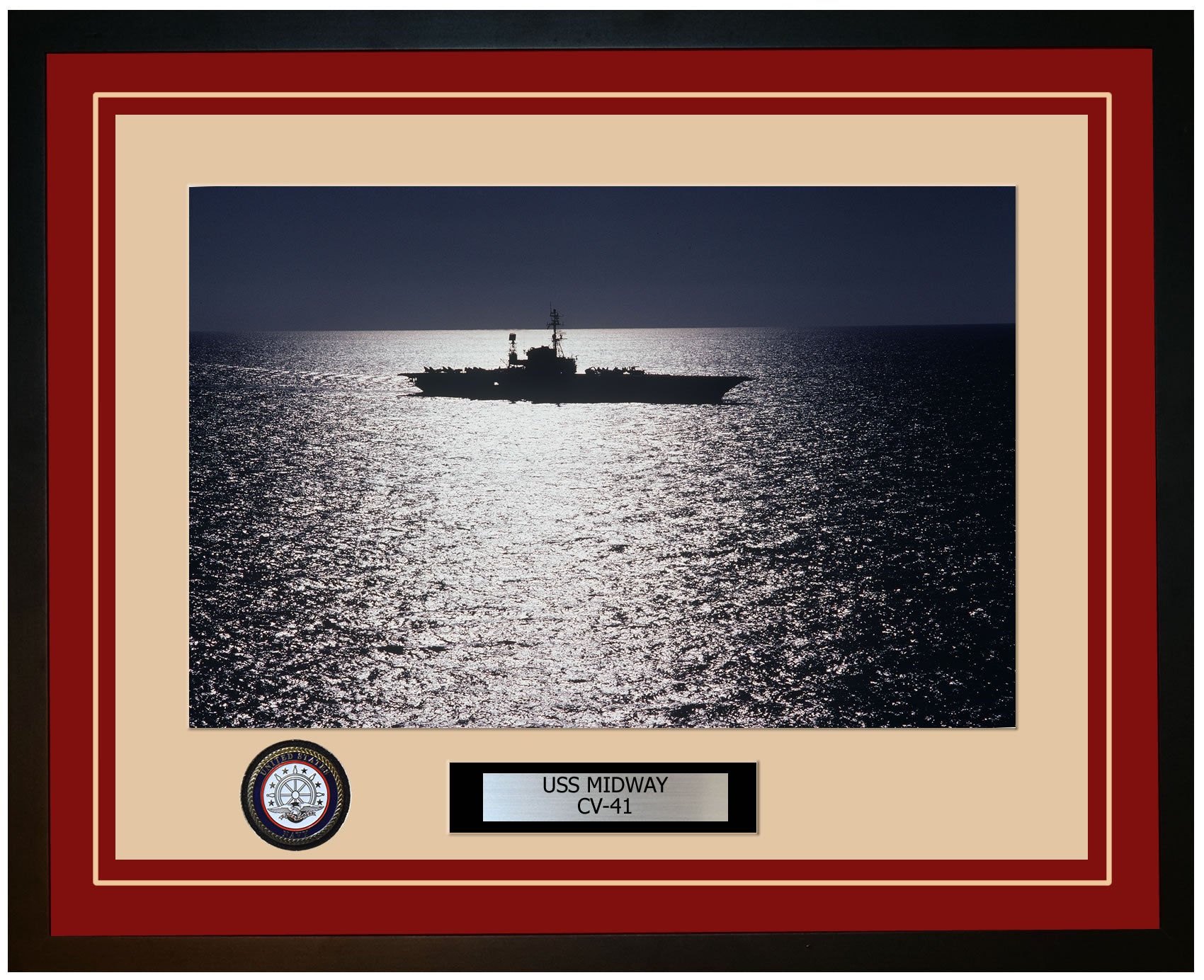 USS MIDWAY CV-41 Framed Navy Ship Photo Burgundy