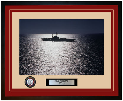 USS MIDWAY CV-41 Framed Navy Ship Photo Burgundy