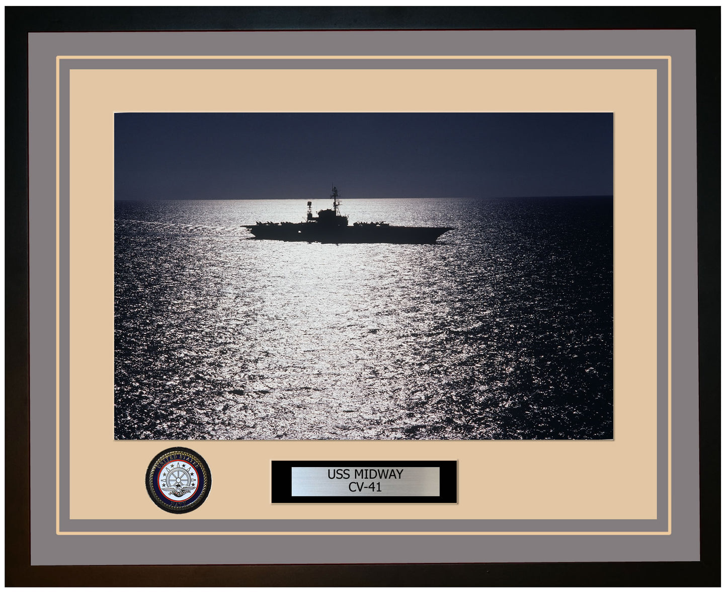 USS MIDWAY CV-41 Framed Navy Ship Photo Grey