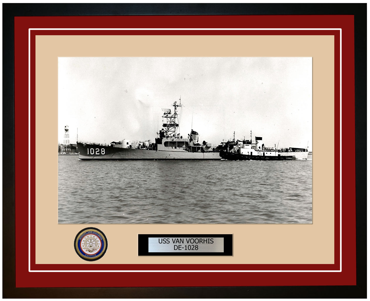 USS Van Voorhis DE-1028 Framed Navy Ship Photo Burgundy