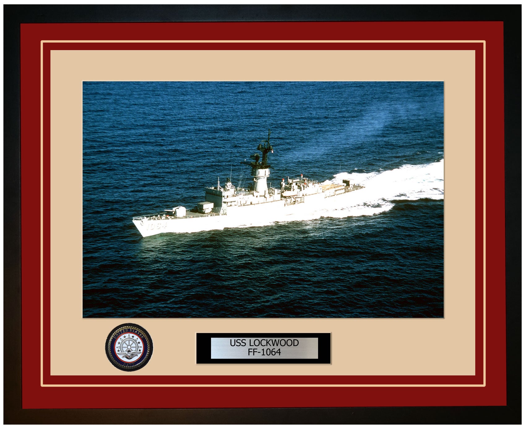 USS LOCKWOOD FF-1064 Framed Navy Ship Photo Burgundy