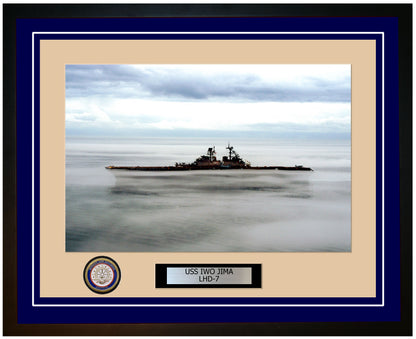 USS Iwo Jima LHD-7 Framed Navy Ship Photo Blue