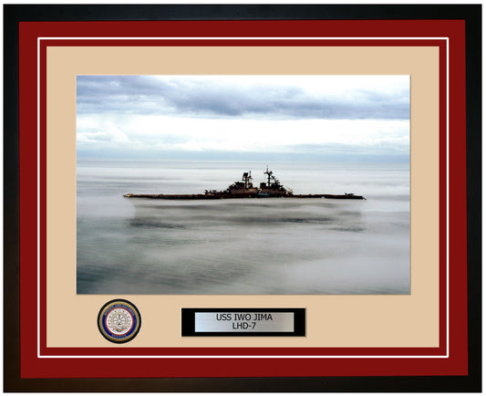 USS Iwo Jima LHD-7 Framed Navy Ship Photo Burgundy