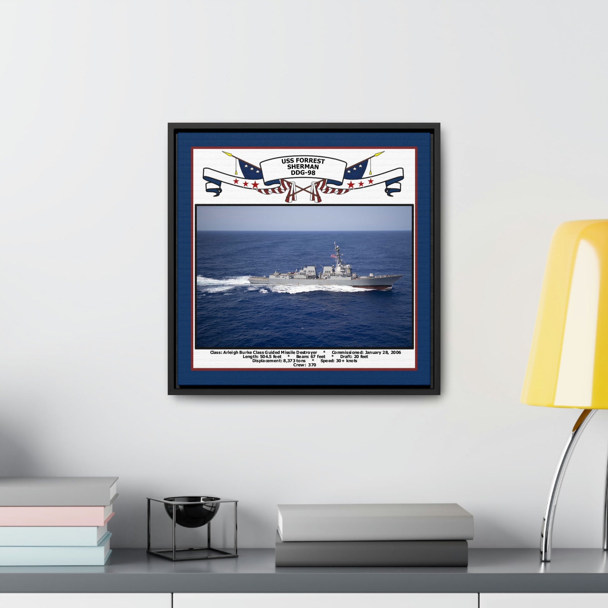 USS Forrest Sherman DDG-98 Navy Floating Frame Photo Desk View