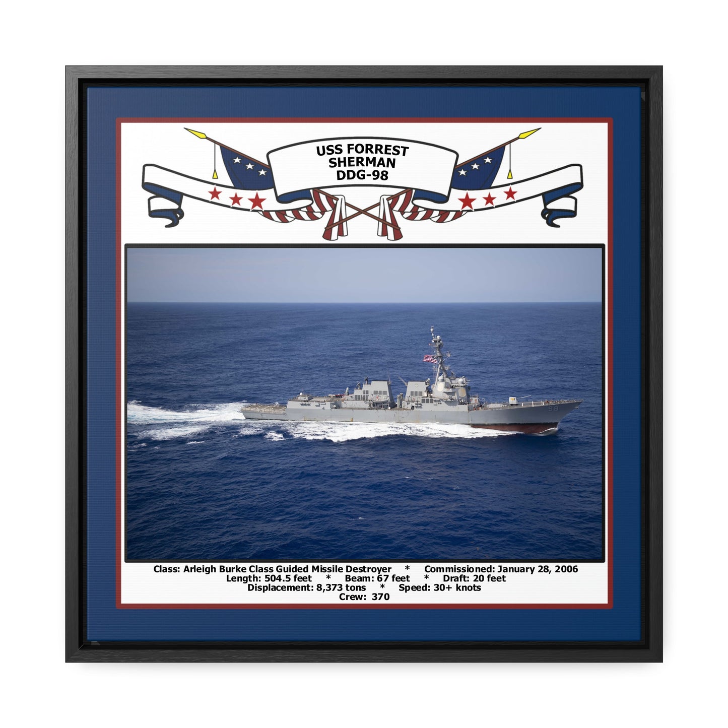 USS Forrest Sherman DDG-98 Navy Floating Frame Photo Front View