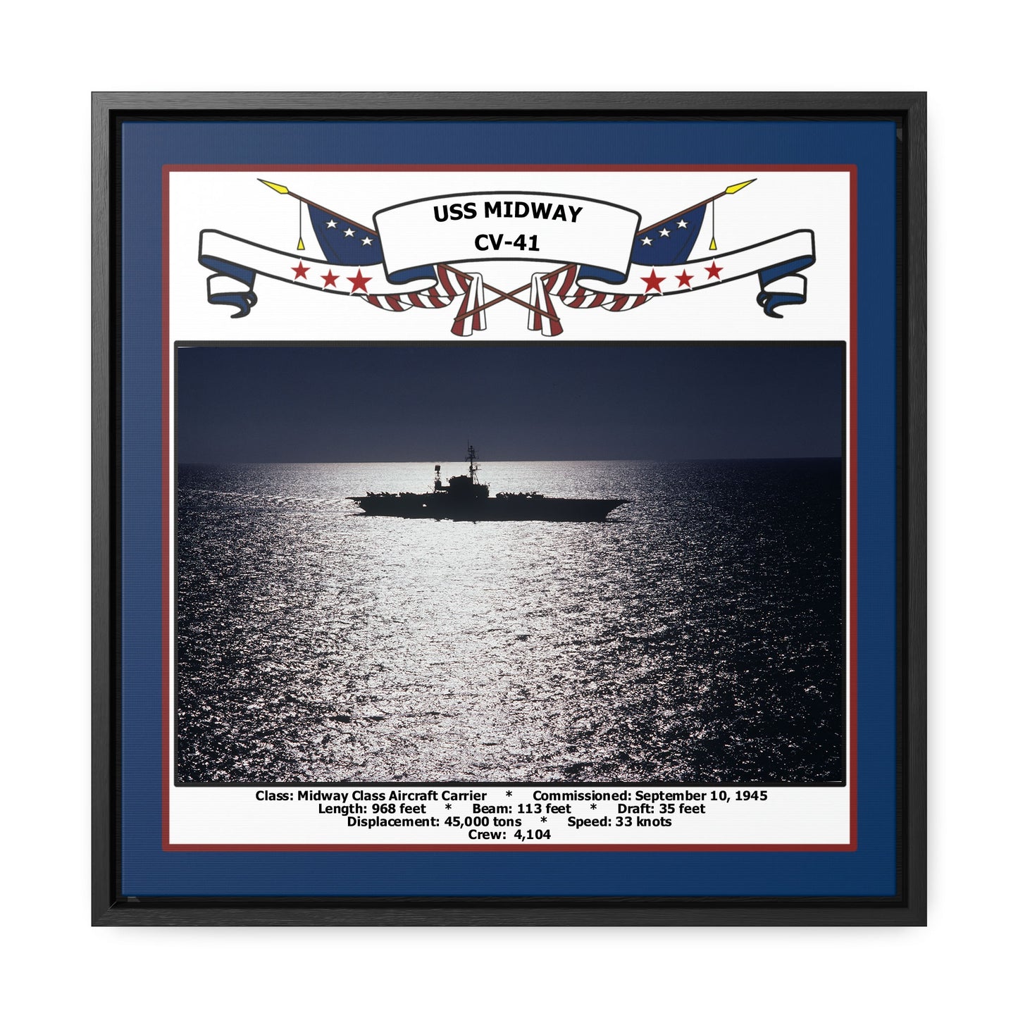 USS Midway CV-41 Navy Floating Frame Photo Front View