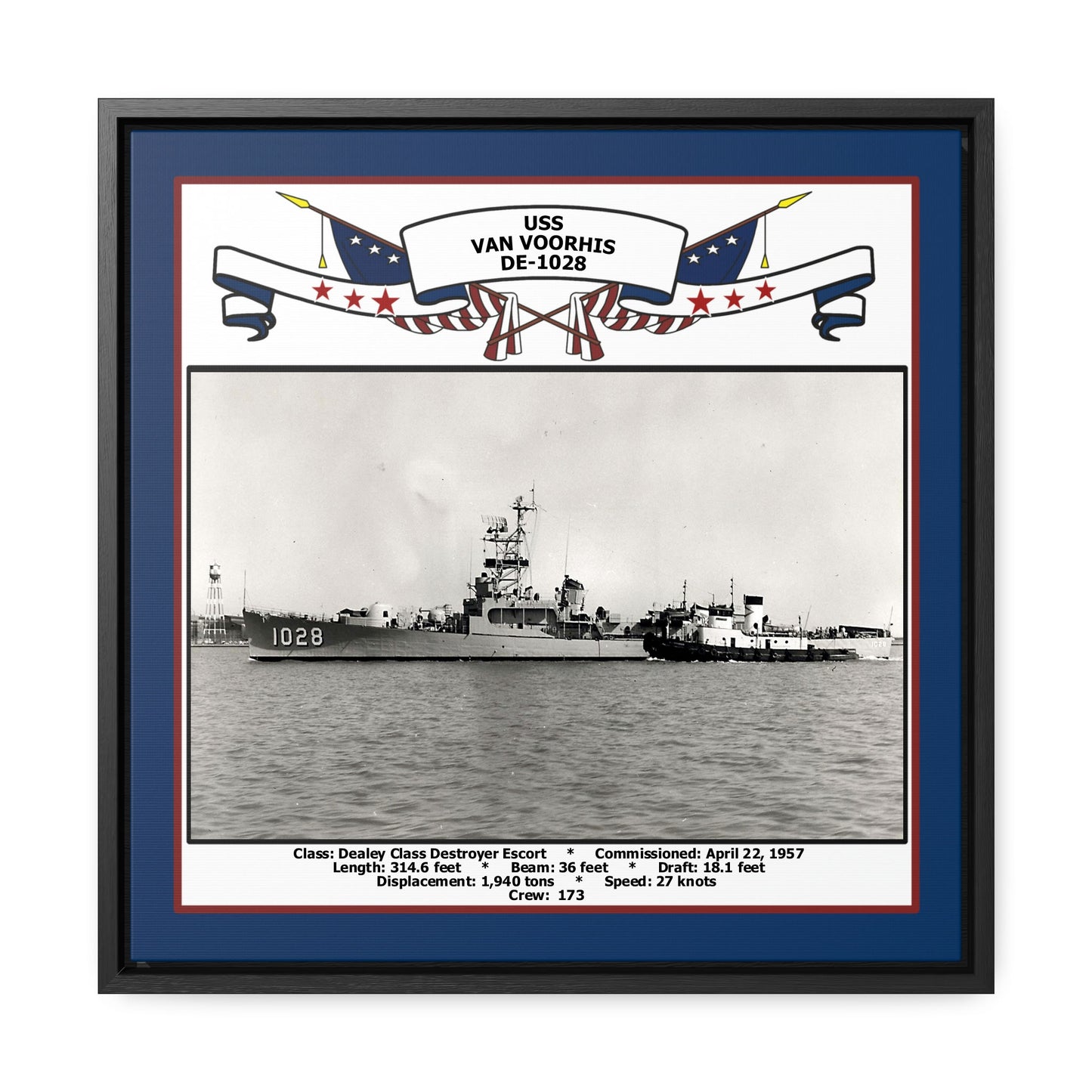 USS Van Voorhis DE-1028 Navy Floating Frame Photo Front View