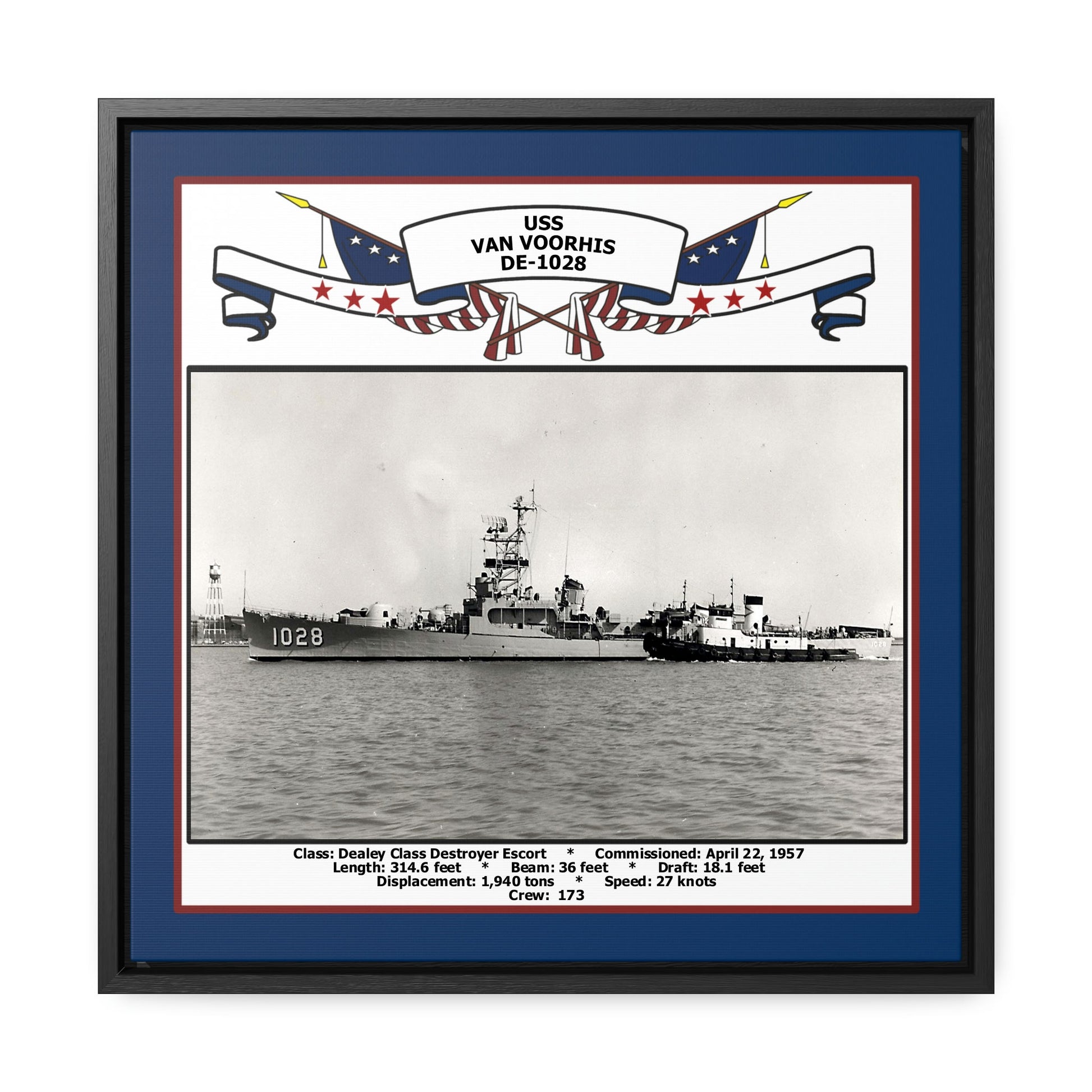 USS Van Voorhis DE-1028 Navy Floating Frame Photo Front View