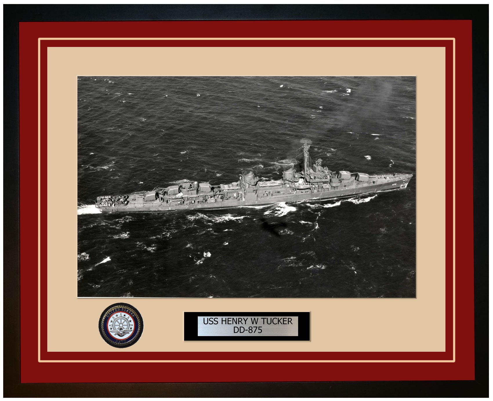 USS HENRY W TUCKER DD-875 Framed Navy Ship Photo Burgundy
