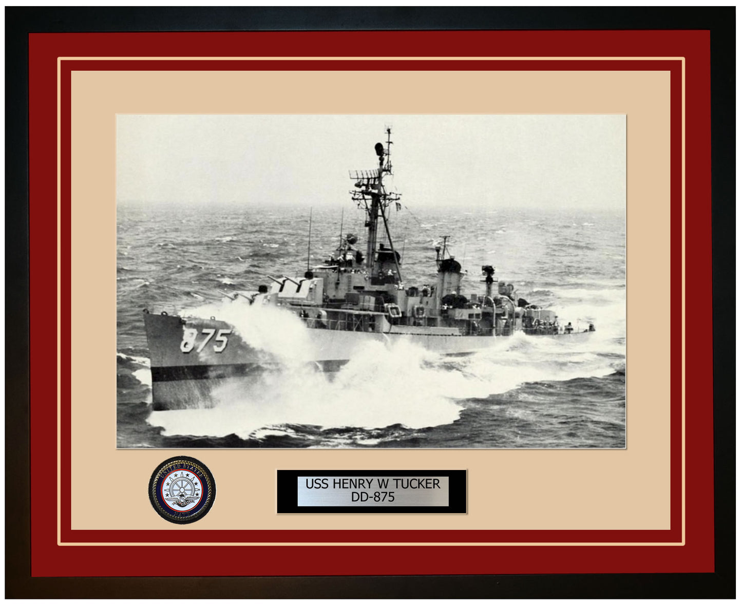 USS HENRY W TUCKER DD-875 Framed Navy Ship Photo Burgundy