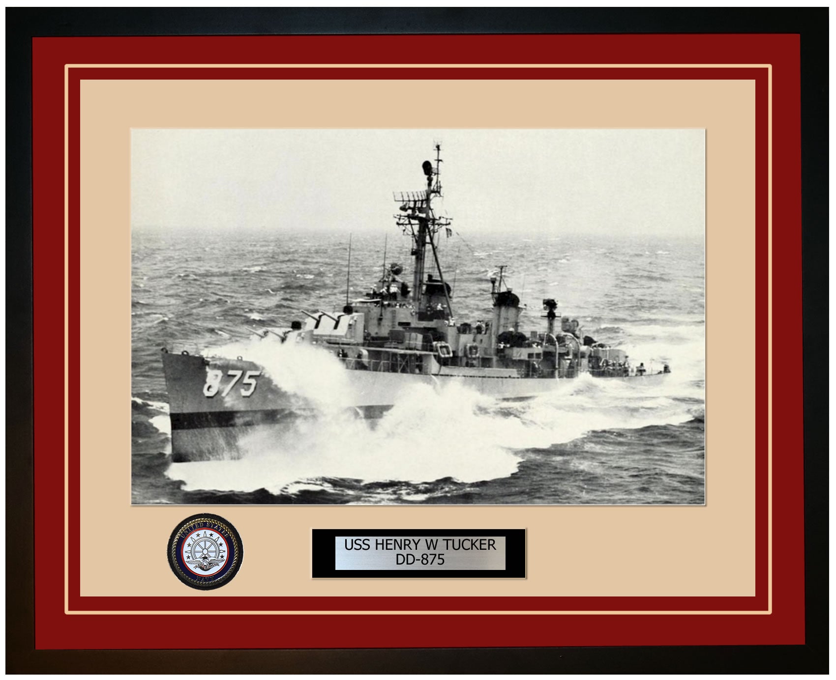 USS HENRY W TUCKER DD-875 Framed Navy Ship Photo Burgundy