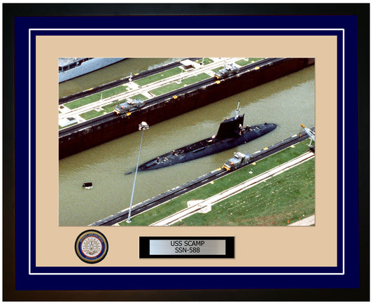 USS Scamp SSN-588 Framed Navy Ship Photo Blue