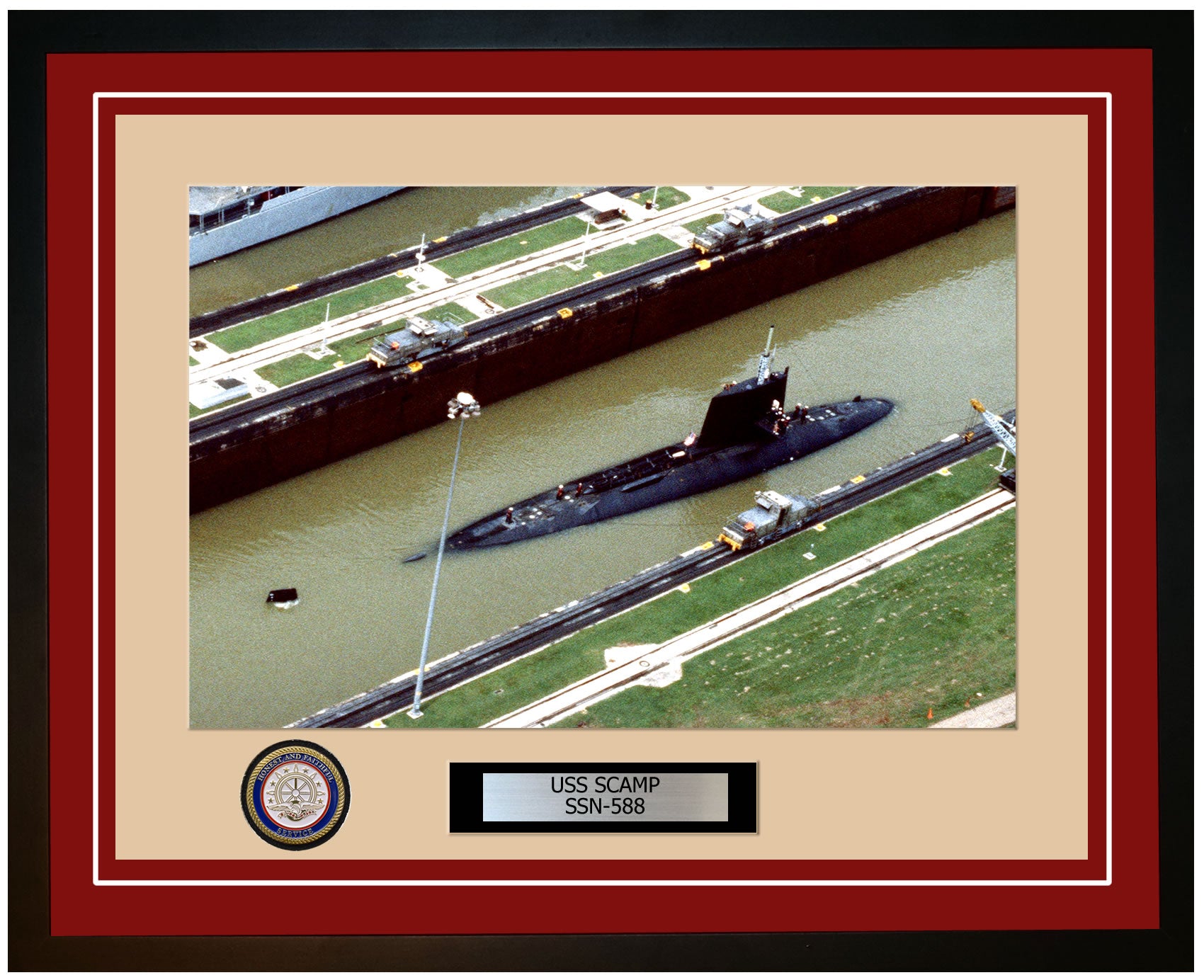 USS Scamp SSN-588 Framed Navy Ship Photo Burgundy