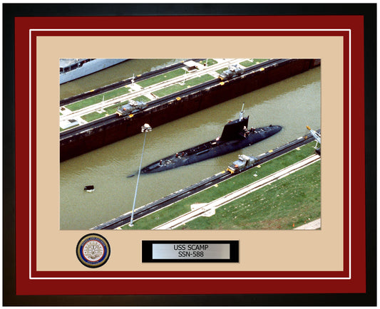 USS Scamp SSN-588 Framed Navy Ship Photo Burgundy