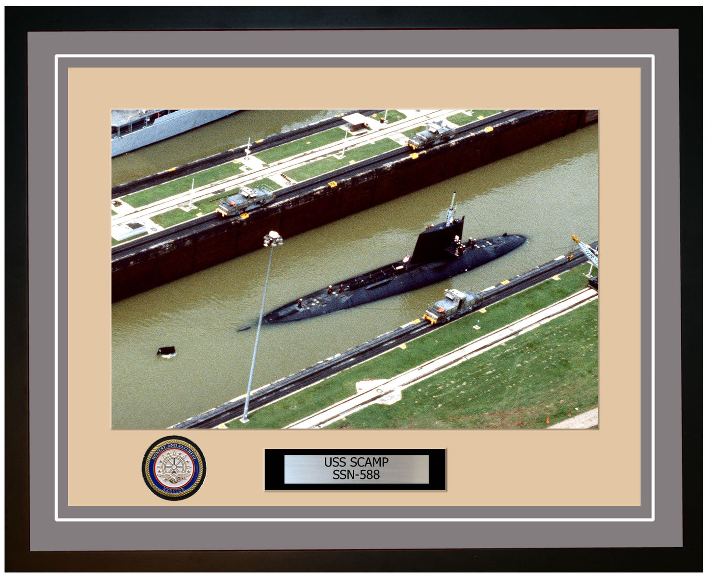USS Scamp SSN-588 Framed Navy Ship Photo Grey