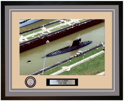 USS Scamp SSN-588 Framed Navy Ship Photo Grey