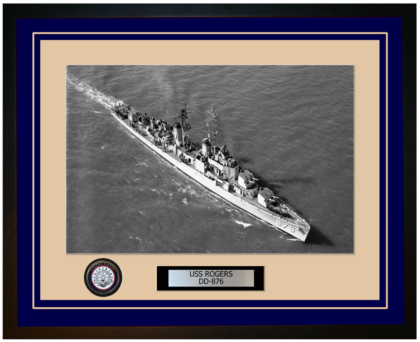 USS ROGERS DD-876 Framed Navy Ship Photo Blue