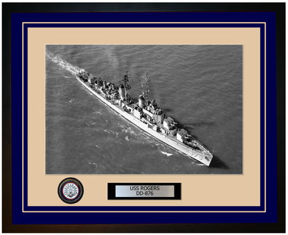 USS ROGERS DD-876 Framed Navy Ship Photo Blue