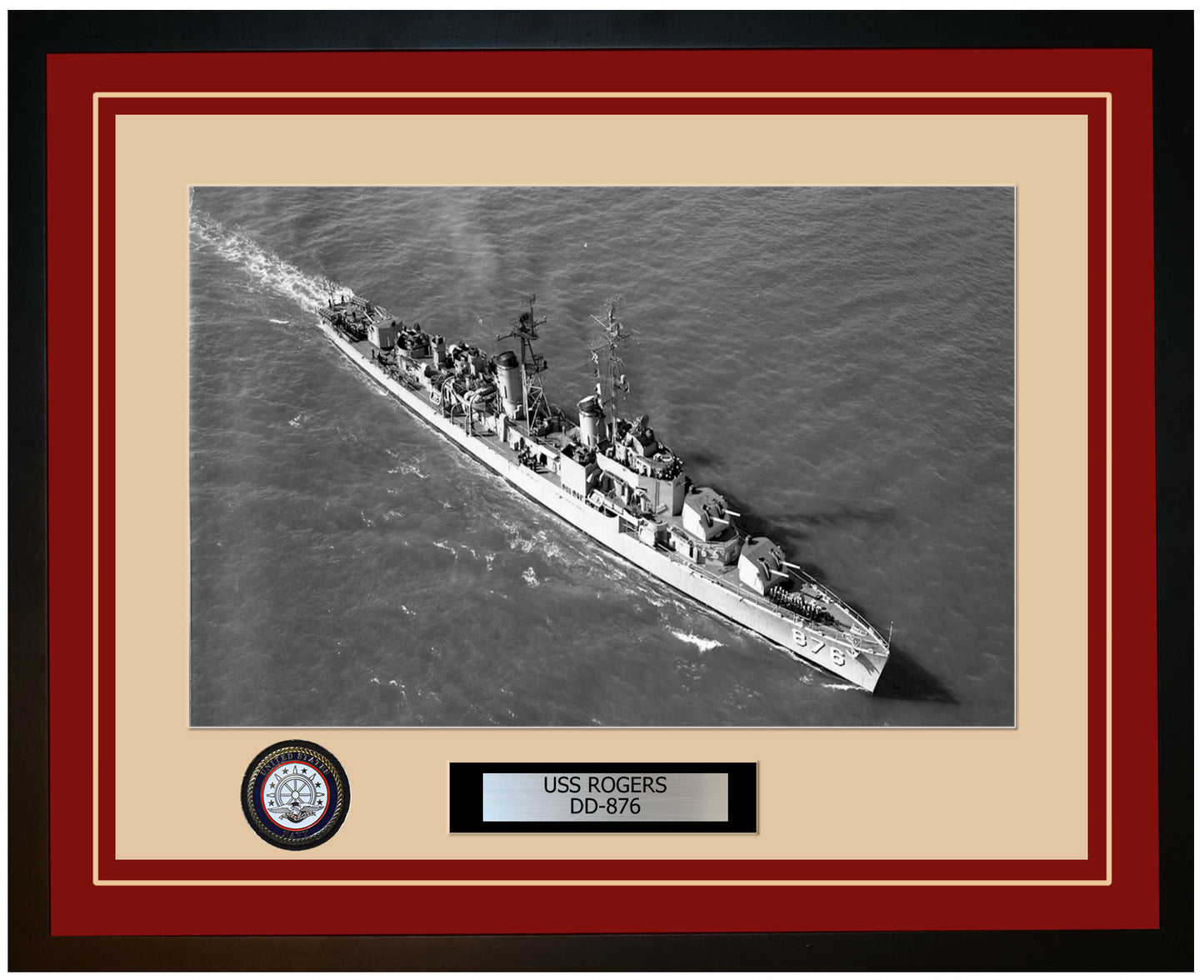 USS ROGERS DD-876 Framed Navy Ship Photo Burgundy